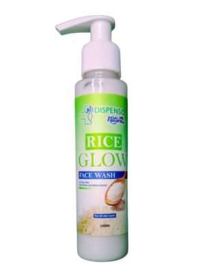 Bottle of Rice Glow face wash with pump dispenser on a white background