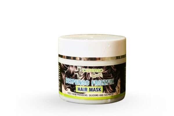 Jar of hair mask with label on a white background