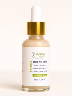 Skincare serum bottle with dropper on a light beige background