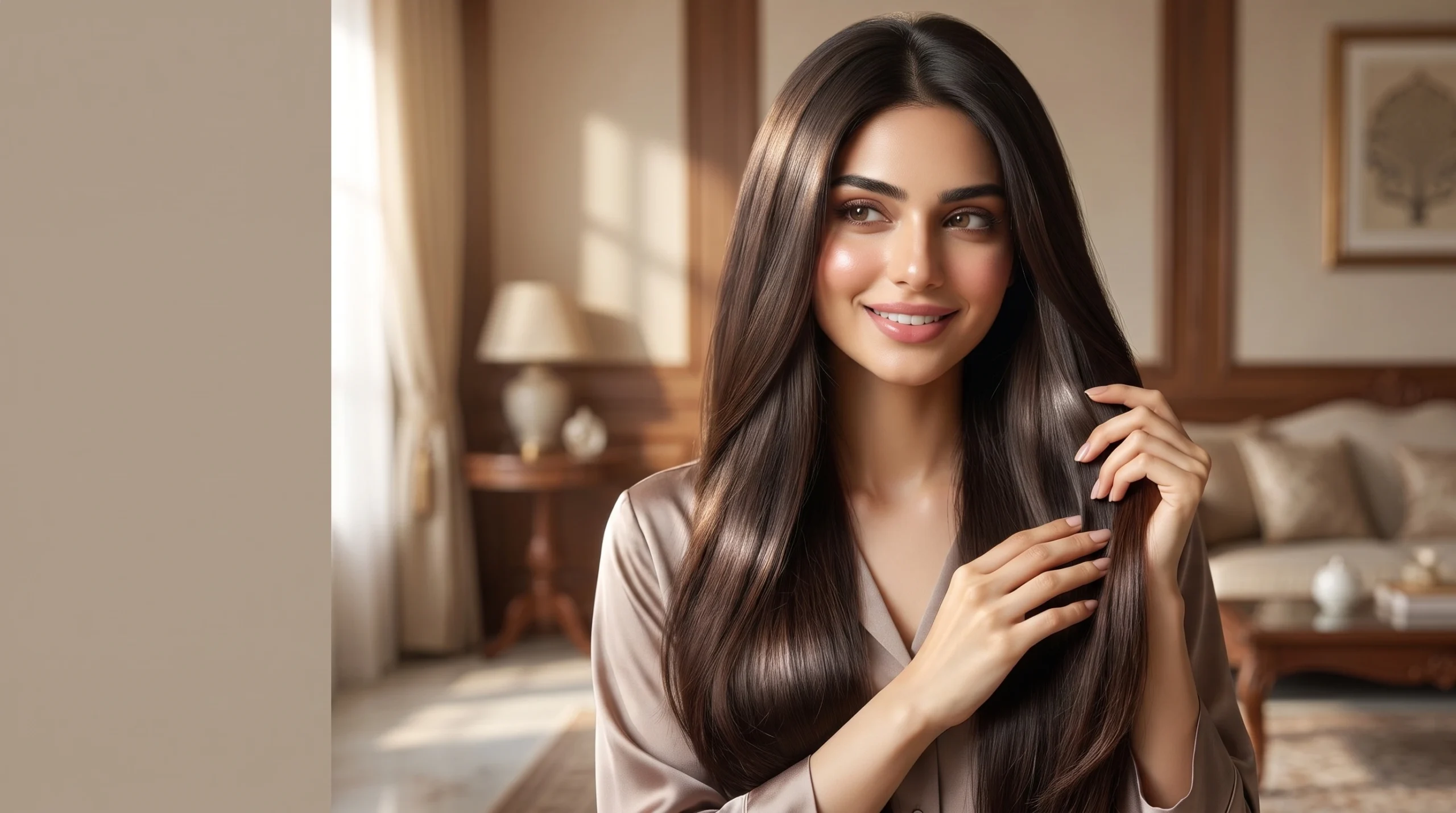 Pakistani woman with smooth shiny conditioned hair