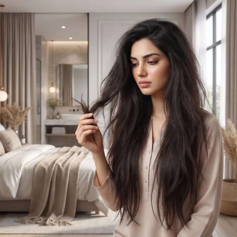 Pakistani woman with dry frizzy damaged hair