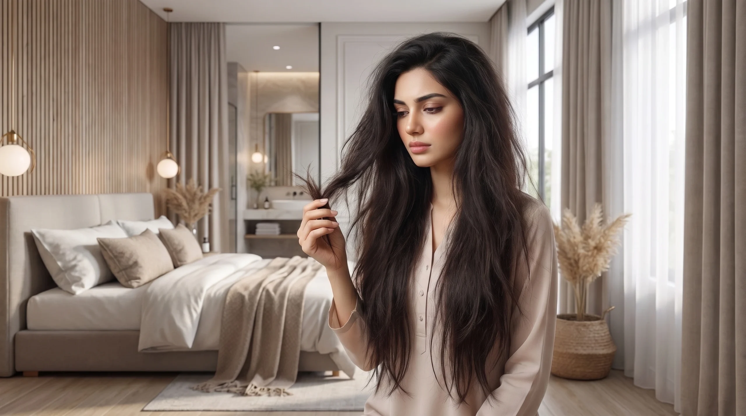 Pakistani woman with dry frizzy damaged hair
